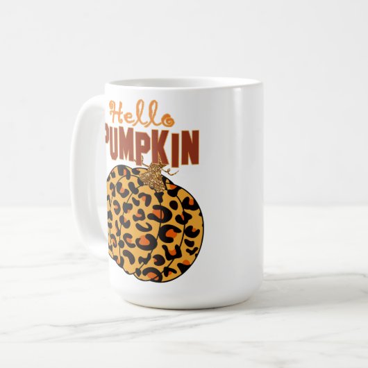 Hello Pumpkin - Fall Leopard Print Kaffeetasse (Vorderseite Links)
