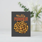 Hello Pumpkin - Fall Leopard Print Postkarte (Stehend Vorderseite)