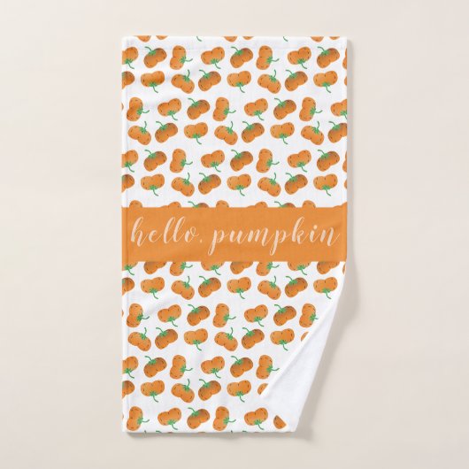 Hello Pumpkin Fall Pattern Orange Green Badhandtuch Set (Handtuch)