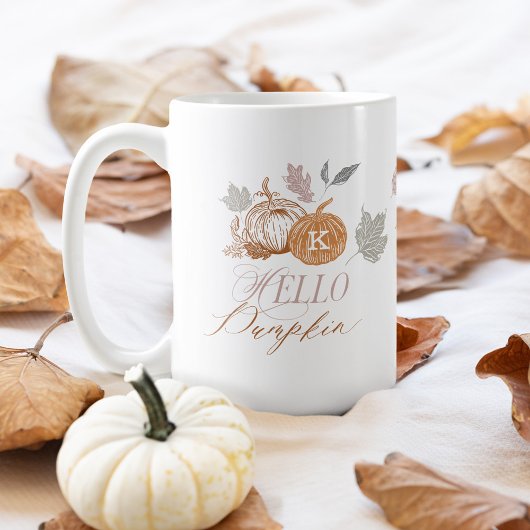 Hello Pumpkin Festive Autumn Fall Leaves Monogram Kaffeetasse