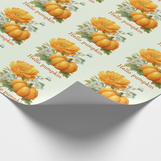 Hello Pumpkin Floral Halloween Design Geschenkpapier (Ecke)