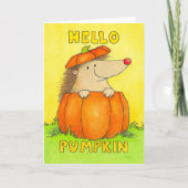 Hello Pumpkin - Hedgehog in a Pumpkin Greeting Karte (Vorderseite)