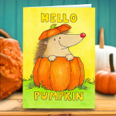Hello Pumpkin - Hedgehog in a Pumpkin Greeting Karte