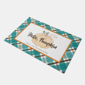 Hello Pumpkin Herbst Aquamarin Orange Kariert Door Fußmatte (Schrägansicht)