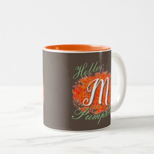 Hello Pumpkin Monogramed Pumpkin Two-Tone-Kaffee Zweifarbige Tasse (VorderseiteRechts)