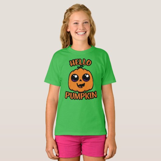 Hello Pumpkin Niedlich Halloween Jack-O-Lantern T-Shirt (Vorne ganz)