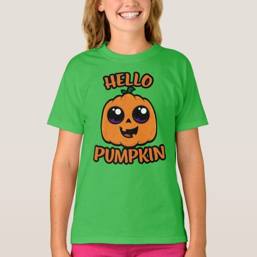 Hello Pumpkin Niedlich Halloween Jack-O-Lantern T-Shirt (Vorderseite)