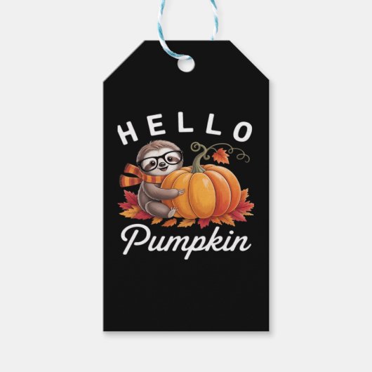 Hello Pumpkin - Niedlicher Fall Sloth Herbstleaves Geschenkanhänger (Vorderseite)