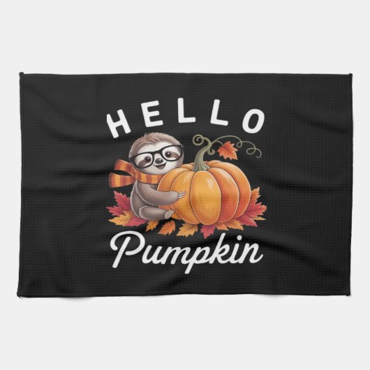 Hello Pumpkin - Niedlicher Fall Sloth Herbstleaves Geschirrtuch (Horizontal)