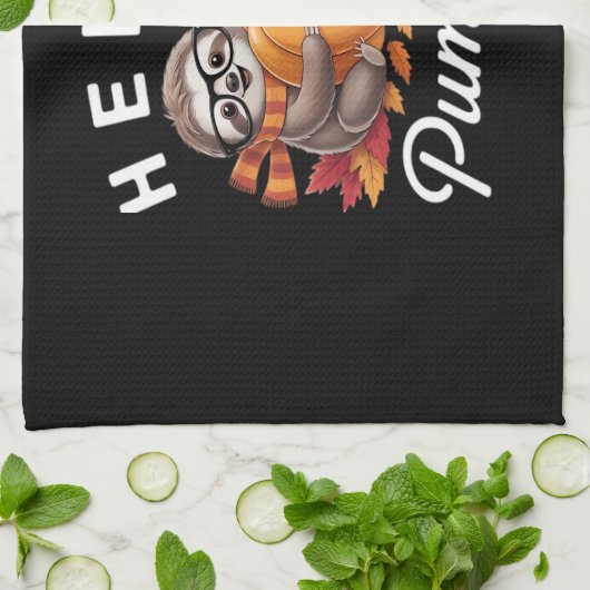 Hello Pumpkin - Niedlicher Fall Sloth Herbstleaves Geschirrtuch (Gefaltet)