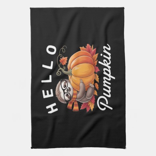 Hello Pumpkin - Niedlicher Fall Sloth Herbstleaves Geschirrtuch (Vertikal)