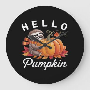 Hello Pumpkin - Niedlicher Fall Sloth Herbstleaves Große Wanduhr