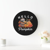 Hello Pumpkin - Niedlicher Fall Sloth Herbstleaves Große Wanduhr (Zuhause)