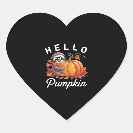 Hello Pumpkin - Niedlicher Fall Sloth Herbstleaves Herz-Aufkleber (Vorderseite)