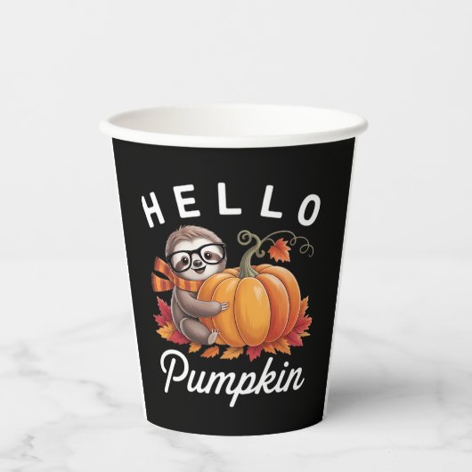 Hello Pumpkin - Niedlicher Fall Sloth Herbstleaves Pappbecher (Vorderseite)
