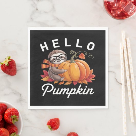 Hello Pumpkin - Niedlicher Fall Sloth Herbstleaves Serviette (Beispiel)