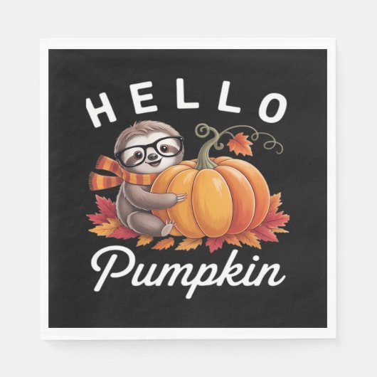 Hello Pumpkin - Niedlicher Fall Sloth Herbstleaves Serviette (Vorderseite)