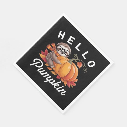 Hello Pumpkin - Niedlicher Fall Sloth Herbstleaves Serviette (Ecke)