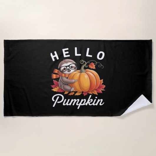 Hello Pumpkin - Niedlicher Fall Sloth Herbstleaves Strandtuch (Vorderseite)