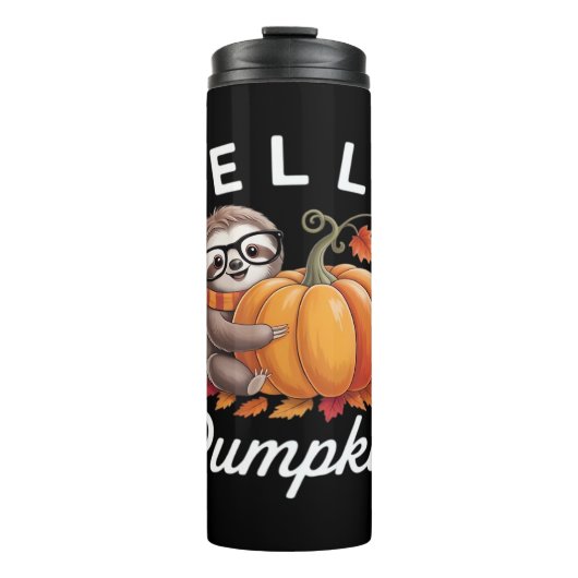 Hello Pumpkin - Niedlicher Fall Sloth Herbstleaves Thermosbecher (Vorderseite)