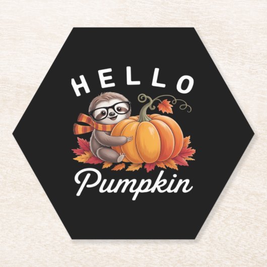 Hello Pumpkin - Niedlicher Fall Sloth Herbstleaves Untersetzer (Vorderseite)