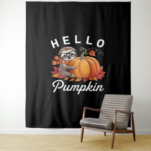 Hello Pumpkin - Niedlicher Fall Sloth Herbstleaves Wandteppich (Beispiel)