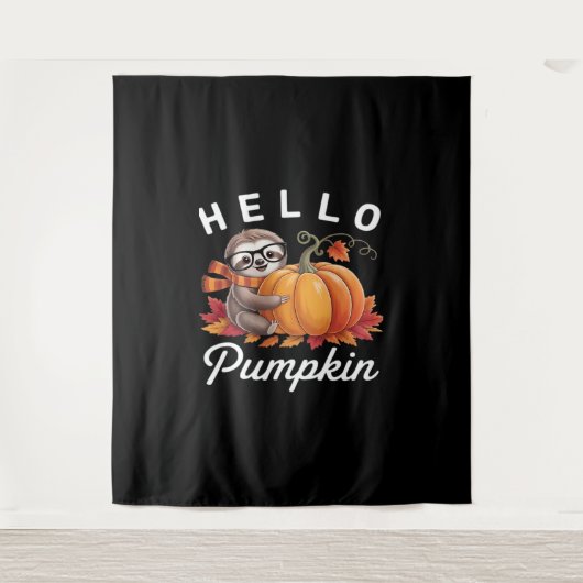 Hello Pumpkin - Niedlicher Fall Sloth Herbstleaves Wandteppich (Vorderseite)