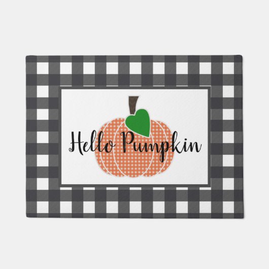 Hello Pumpkin Orange Gingham Kariert Pumpkin Fußmatte (Vorderseite)