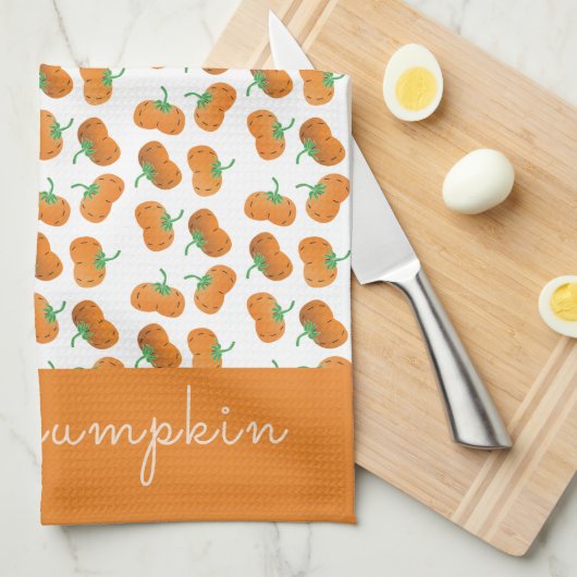 Hello Pumpkin Pattern Fall Orange Green Geschirrtuch (Viertel Falte)