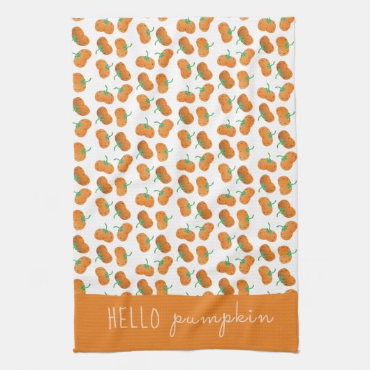 Hello Pumpkin Pattern Fall Orange Green Geschirrtuch (Vertikal)