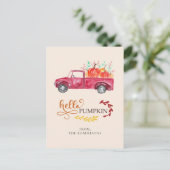 Hello Pumpkin Red Lieferwagen Truck Herbst Herbst Postkarte (Stehend Vorderseite)