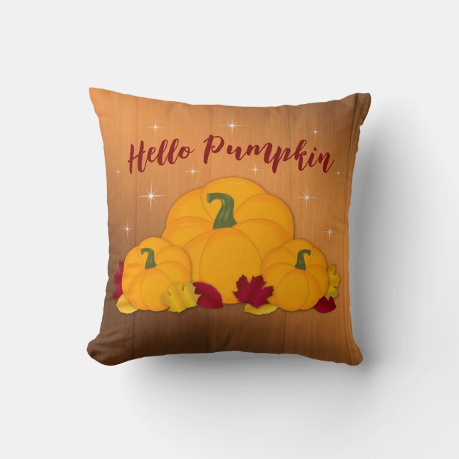 Hello Pumpkin Rustic Woodsy Pumpkins & Blätter Kissen (Vorderseite)