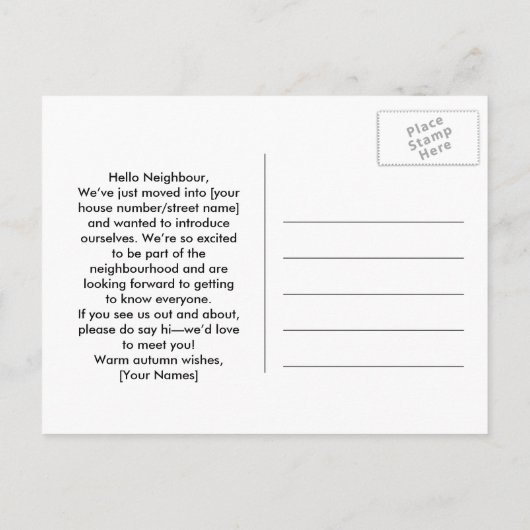 Hello Pumpkin Spice & Everything Nice Neighbour Ankündigungspostkarte (Rückseite)