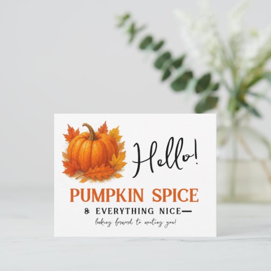 Hello Pumpkin Spice & Everything Nice Neighbour Ankündigungspostkarte (Stehend Vorderseite)