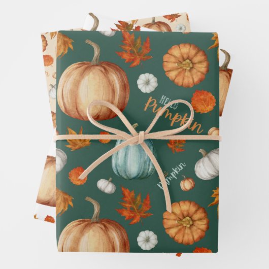 Hello Pumpkin Wrapping Paper Flat Sheet Set 3 Geschenkpapier Set (Beispiel)