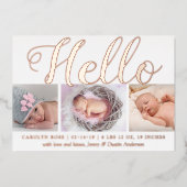 "Hello" Real Foil 3 Foto Geburtserklärung Folieneinladung (Vorderseite)