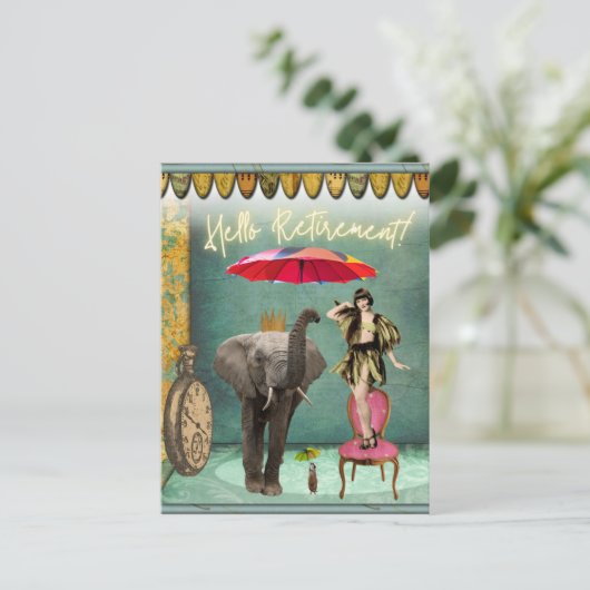 Hello Retirement Fun und Funky Postkarte (Stehend Vorderseite)