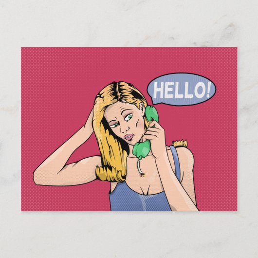 Hello Retro Phone Pop Art Postkarte (Vorderseite)