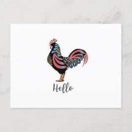 "Hello" Rooster Chicken Folk Postcard Travel World Feiertagspostkarte