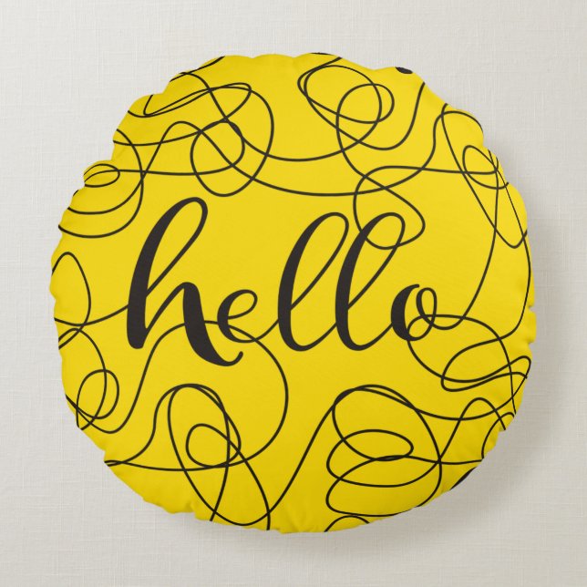HELLO-schwarzes nahtloses Muster mit LINES Rundes Kissen (Vorderseite)