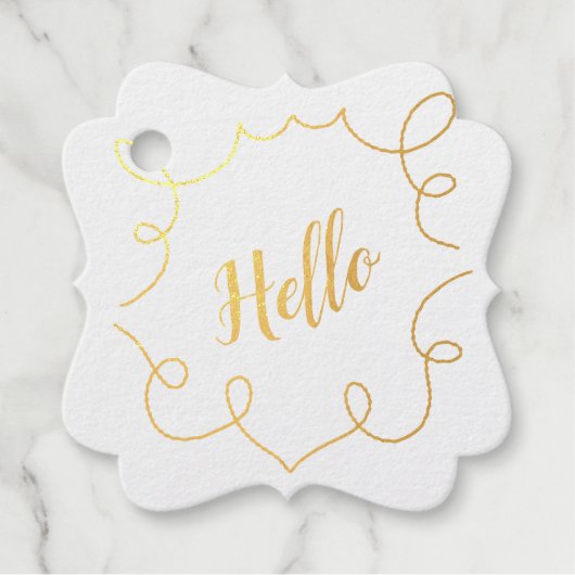 Hello Scribble Metallic Print Geschenkanhänger (Vorderseite)