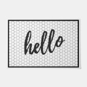 Hello Script Black and White Trending Hex Tile Fußmatte (Vorderseite)