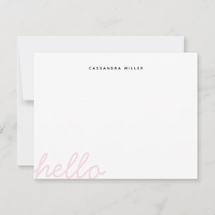 Hello Script Blush Pink Minimalistisch Personalisi Mitteilungskarte