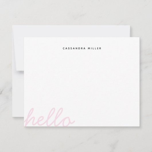 Hello Script Blush Pink Minimalistisch Personalisi Mitteilungskarte (Vorderseite)