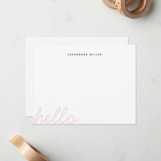 Hello Script Blush Pink Minimalistisch Personalisi Mitteilungskarte (Vorderseite/Rückseite Beispiel)
