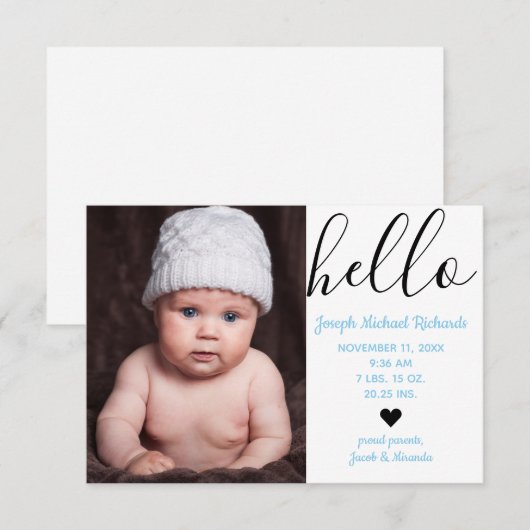 Hello Script Foto - 3x5 Geburtserklärung Ankündigung (Vorne/Hinten)