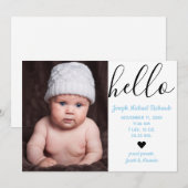 Hello Script Foto - Geburtsankündigung Ankündigung (Vorne/Hinten)