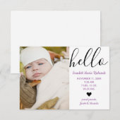 Hello Script Foto Lila - 3x5 Geburtserklärung Ankündigung (Vorne/Hinten)