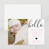Hello Script Foto Pink - 3x5 Geburtshinweis Ankündigung (Vorne/Hinten)