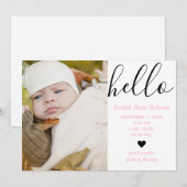 Hello Script Foto Pink - Geburtserklärung Ankündigung (Vorne/Hinten)
